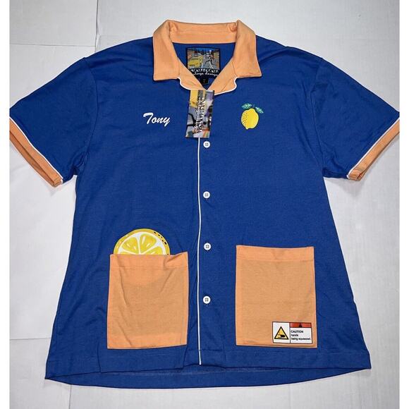 Knickerbocker Vintage Design Shirt Men’s Size L Blue Lemon Tony Retro Button Up - Picture 1 of 16